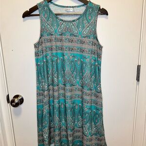SimpleFun Teal Paisley Sleeveless Dress Size Small